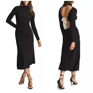 NWT REISS Lily Mock Neck Bodycon Dress, US4, Open Back Bow Dress, Black